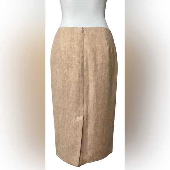 RALPH LAUREN Black Label Tan Gold Fleck Herringbone Linen Midi Pencil Skirt, 4 - Picture 3 of 12